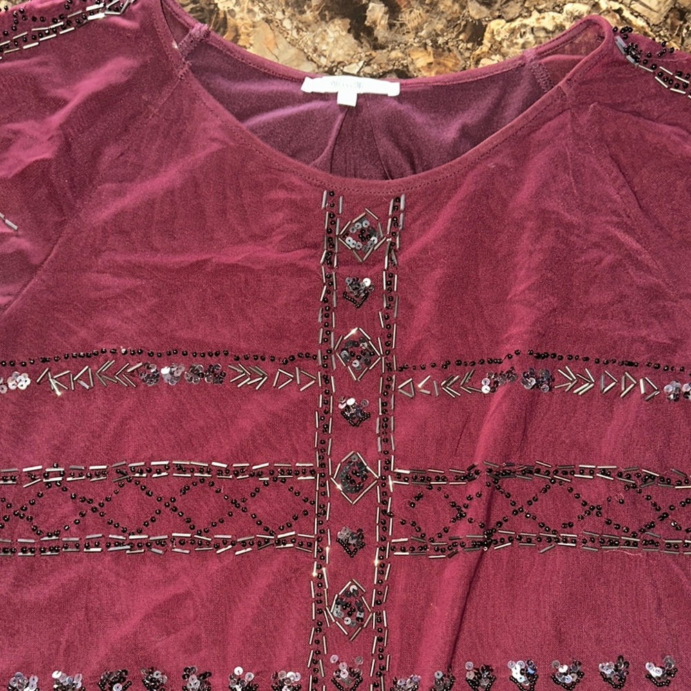Miss Me Embellished Burgundy Women's Top